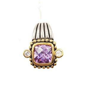Silver & Gold 2-Tone Plated Pendant Purple Faceted Stone NWT